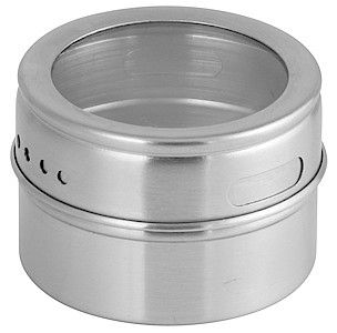 Fackelmann 42121 Magnetische kruidenpotje, voorraaddoos met strooiopeningen, roestvrijstalen opbergdoos (kleur: zilver/transparant), hoeveelheid: 1 stuk