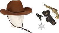 Shoppartners Cowboy accessoire set - bruin - voor volwassenen - hoed - badge - pistool