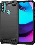 Techsuit Carbon Silicone Back Cover Zwart voor Motorola Moto E20 / E30 / E40