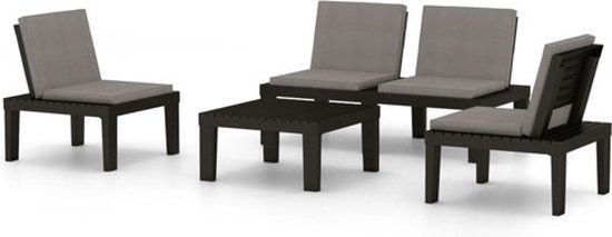 vidaXL 4-delige Loungeset met kussens kunststof grijs
