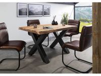FREEFORM Table à manger 140x90 en bois de Sheesham sablé bois naturel pieds en X anthracite mat