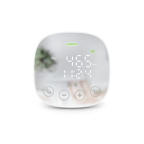 SPC CO2 Air Quality Monitor CO2-meter, meet luchtkwaliteit, temperatuur en luchtvochtigheid, grote batterij en looptijd tot 10 uur, wit