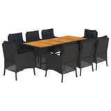 vidaXL 9-delige tuinset poly rattan zwart