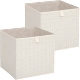 5Five Opbergbox kastmand - 2x - beige/tweed - 31 x 31 x 31 cm
