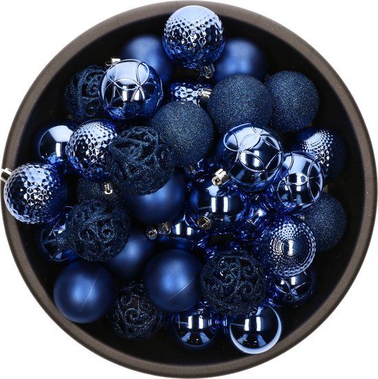 Bellatio Decorations kerstballen - 37x st - kobalt blauw - D6 cm - kunststof