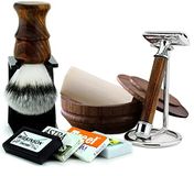 7 Stuks Houten Gemaakt Mannen Scheren Gift Kit Klassieke Wet Scheren Veiligheid Scheermes, Synthetische Borstel voor Rijk Scheren Schuim | Houten Licht Handvat Houten Scheerkom voor zeep