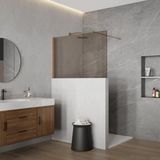 Fortifura Galeria Halfhoge Inloopdouche - 120x80cm - rookglas - 8mm - nano - met profiel en stabilisatiestang - PVD - geborsteld koper