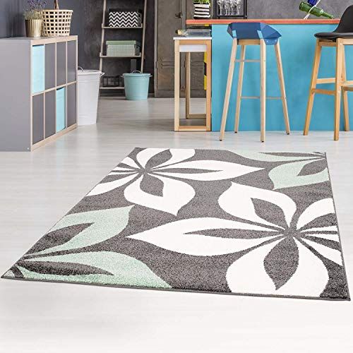 carpet city Vloerkleed, platpolig, bloem, 80x150 cm, grijs-groen