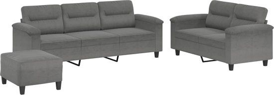 VidaXL 3-delige Loungeset met kussens, microvezelstof, donkergrijs