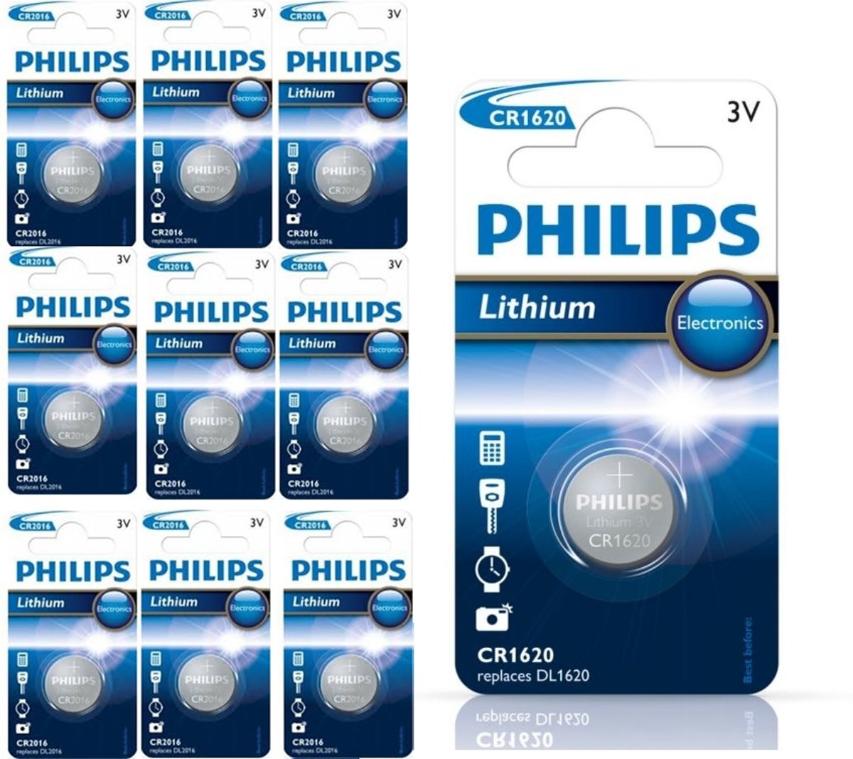 Philips 10 Stuks - CR1620 3v lithium knoopcelbatterij