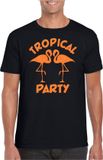 Bellatio Decorations Tropical party T-shirt heren - met glitters - zwart/oranje -carnaval/themafeest XL