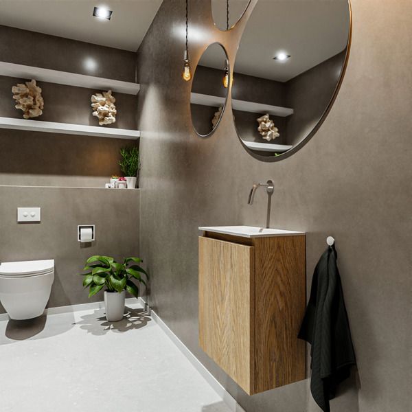 MONDIAZ TURE Fonteinset - 40x23x50cm - Washed Oak Mat - Solid Surface Wit