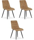 LEOBERT SPLIT Set van 3 eetkamerstoelen - Lichtbruin fluweel - Zwarte metalen poten - Modern design