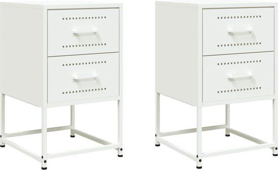 vidaXL Nachtkastjes - Set van 2 - Staal - Wit