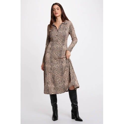Morgan midi jurk met panterprint ecru