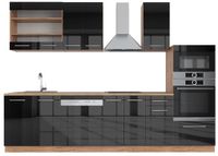 Vicco Fame-Line Complete keukeneenheid – 300 cm met hoge kast, WB Eik Antraciet hoogglans/goud eiken