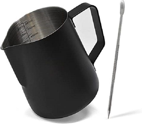 joeji's Kitchen Pot à lait inox noir de 600mL avec stylo latte art