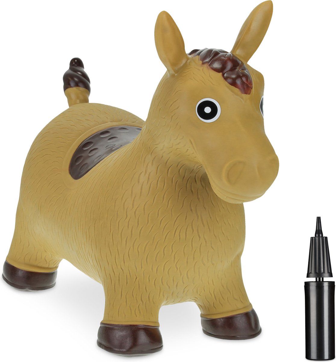 Relaxdays skippy dier paard - springdier - 3 jaar - bpa-vrij - opblaasbaar - lichtbruin