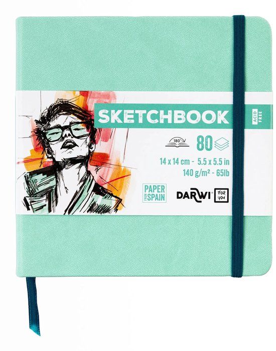 Darwi DFY - Schetsboek - 14 x 14 cm - 140 g - Mint groen - 80 vellen
