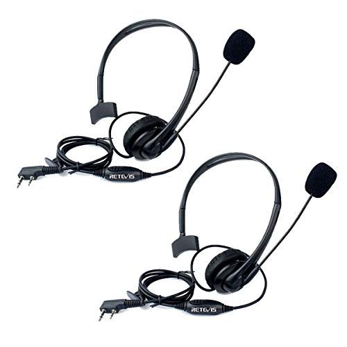 Retevis Portofoon Headset 2 Pin Walkie Talkie Hoofdtelefoon met Microfoon PTT Verstelbare Oortelefoon Compatibel met Radio RT24 RT21 RT22 RT27 RT5 RT7 Baofeng UV-5R BF-888S KENWOOD (2 Stuks)