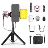 NEEWER BASICS PA050 Vlogging-set voor iPhone Android telefoon voor streaming video-opnames, YouTube TikTok, statief selfiestick + microfoon + ledlicht, onmisbaar voor beginners YouTuber