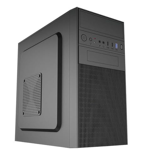 Akyga AK19BK Micro Tower pc-behuizing, compacte computerbehuizing met USB-C, USB 3.0 en HD-audio, ondersteunt Micro ATX, Mini ITX, Flex ATX, voor gebruik op kantoor en thuis, zonder voeding, zwart