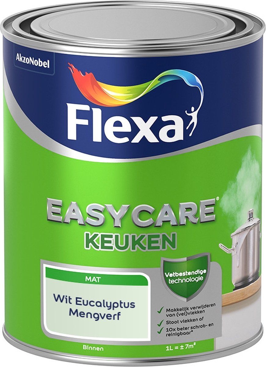 FLEXA Easycare Muurverf - Keuken - Mat - Mengkleur - Wit Eucalyptus - 1 liter - 8711113213509