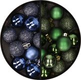 Merkloos / Sans marque Billiet - Vanlaere Kerstballen 34x st - 3 cm - donkerblauw en donkergroen - kunststof