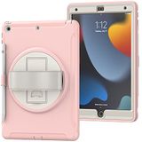 Hoes voor iPad 10,2 inch 9/8/7 gen (2019/2020/2021) met pensleuf, stootvaste antislip beschermhoes met draaibare houder handlus, roze