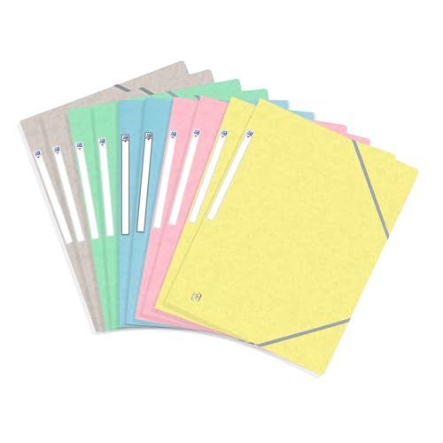 OXFORD Topfile+ Kartonnen mapjes met elastiek, 3 flapjes, A4, 5 pastelkleuren, 10 stuks