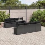 vidaXL Tuinbank - Set - 9 - st - Zwart - poly - rattan
