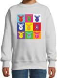 Bellatio Decorations Kersttrui/sweater voor jongens/meisjes - pop art - grijs - Kerst rendier 98/104