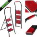 KADAX Ladder pliable en acier, escabeau à 3 marches avec marches antidérapantes, capacité de charge jusqu'à 150 kg, noir-rouge, avec sécurité de pliage et main courante
