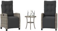 vidaXL 3-delige Bistroset met Kussens, Poly Rattan, Grijs