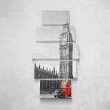 Homemania Afbeelding Londen, 5 steden en landschappen per woonkamer, meerkleurig, 100 x 3 x 60 cm, HM205PKNV-70, polyester, hout