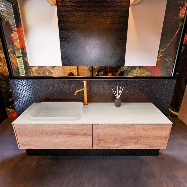 Mondiaz ERIN 150cm badmeubelset - Washed oak - 2 lades - RIDGE wastafel links - Linen