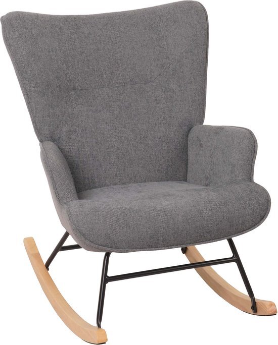 Schommelstoel MCW-N14, schommelstoel relaxfauteuil TV-fauteuil, massief hout metaal stof/textiel 320g/m² ~ donkergrijs