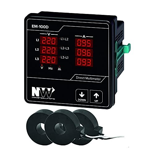 NWP EM-100D NW inbouwmeter voor stroom (1A-100A), spanning en frequentie, 3-fasig, zwart