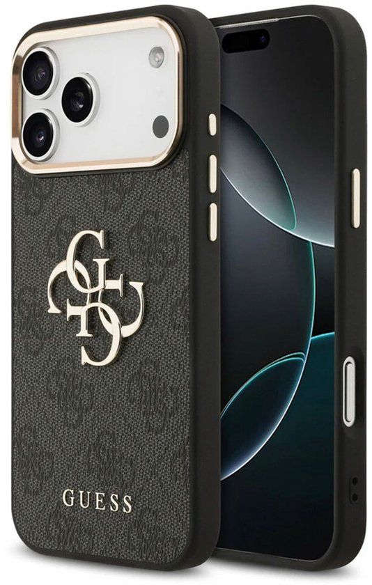 Guess Back Cover voor iPhone 17 Pro - Luxe Zwart - Gouden Accenten - Slank Ontwerp