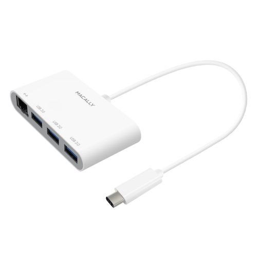 Macally UCHUB3GB - USB-C Hub - 4-in-1 - Gigabit Ethernet - 3x USB 3.0 - Grijs/Wit