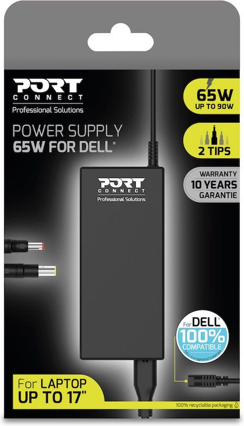 Port Connect Universele Laptop Oplader 65W voor Dell - Zwart