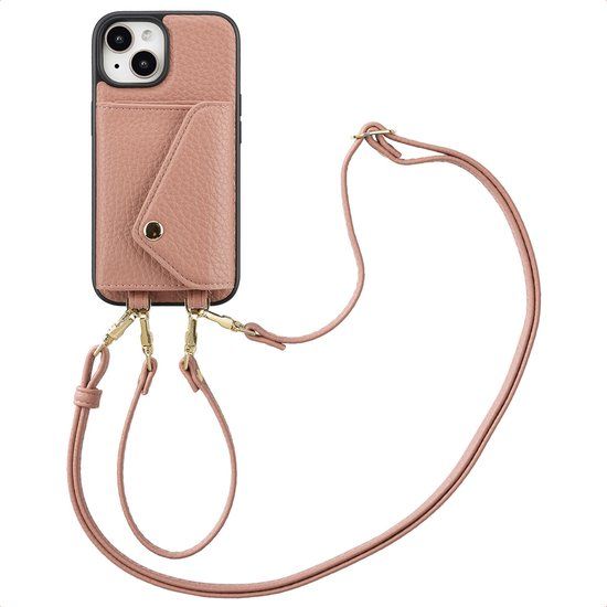Selencia Sera Telefoonhoes met Koord en Envelop Pashouder voor de Apple iPhone 15 - Old Pink