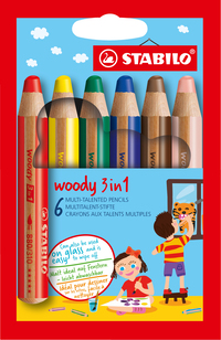 STABILO woody 3 in 1 - Kleurpotloden - 6 kleuren