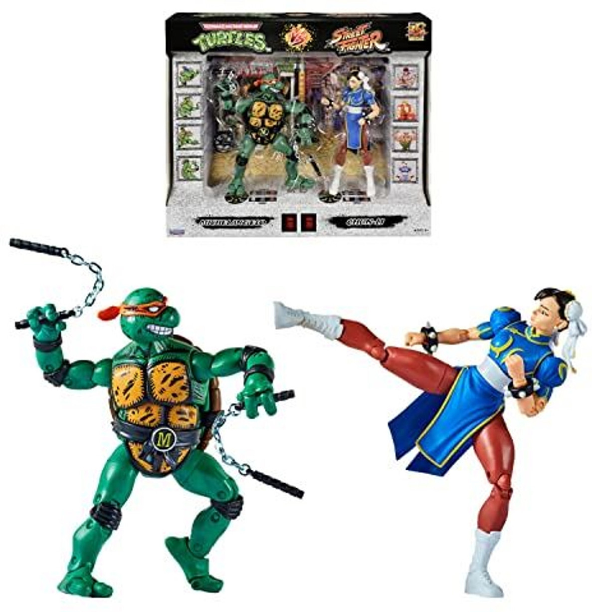 Bandai teenage mutant ninja turtles & street fighter action figure double pack - michelangelo & chun-li