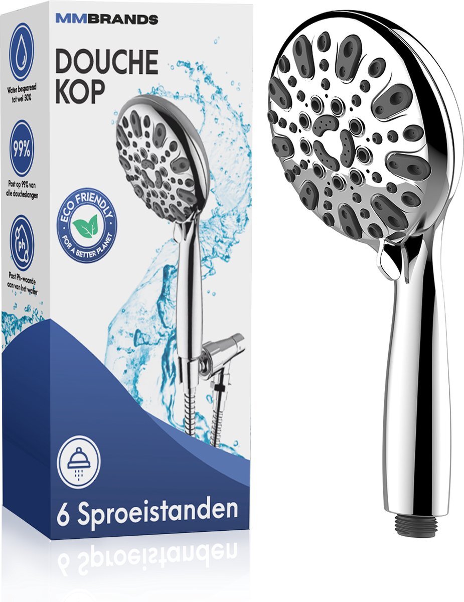 MM Brands Douchekop - Waterbesparend - Regendouche - 6 standen - Chroom