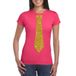 Bellatio Decorations Roze fun verkleed t-shirt - met stropdas - in glitter goud - dames - korte mouwen XL