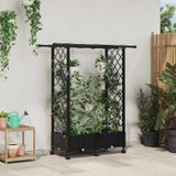 vidaXL Verhoogd bed met trellis en dak Zwart 122,5 x 40 x 127 cm PP