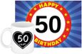 Bellatio Decorations Verjaardag cadeau koffiemok thema 50 jaar - vrouw - krijtbord hartje - met 50 jaar wenskaart - A5 formaat