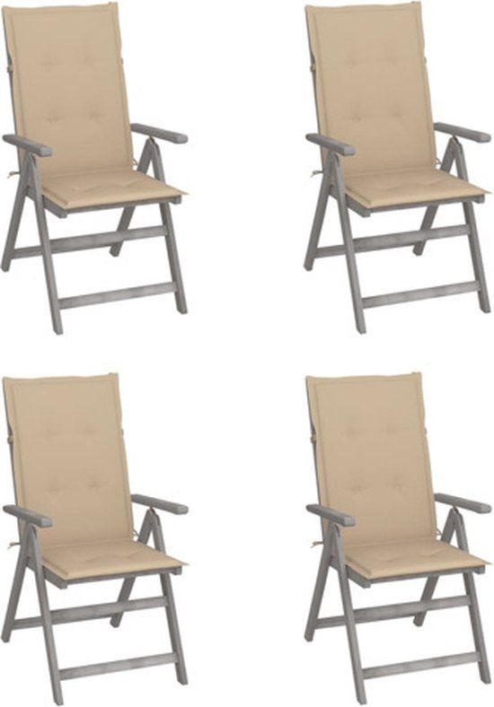 vidaXL Tuinstoelen 4 stuks verstelbaar met kussens massief acaciahout