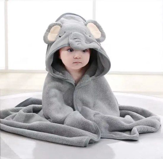 Ohboutiq Baby Fleece Handdoek - Grijs - Olifant - 80x80cm - Met Capuchon